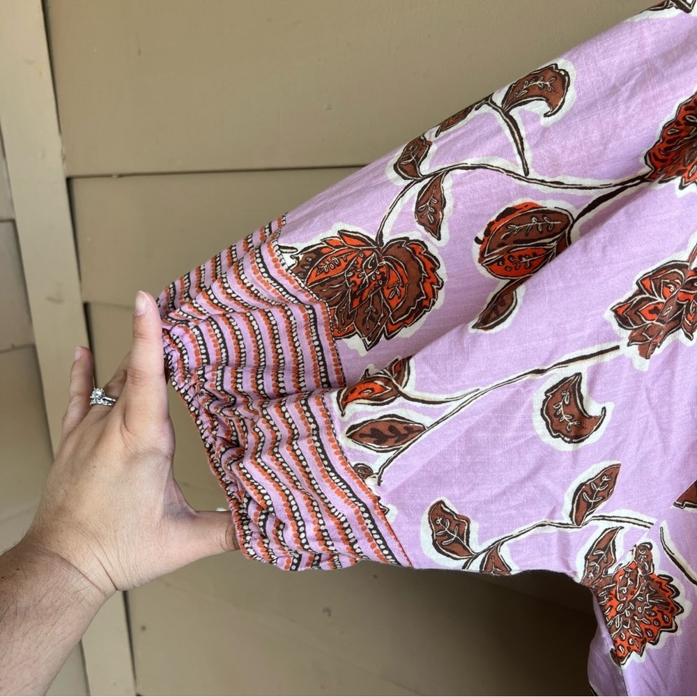 Knox Rose Pink Floral Striped Short Sleeve Boho Peasant Shift Dress Size M - Picture 3 of 8